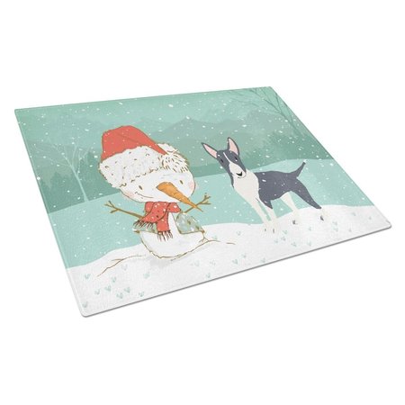 CAROLINES TREASURES Black Bull Terrier Snowman Christmas Glass Cutting Board Large CK2055LCB